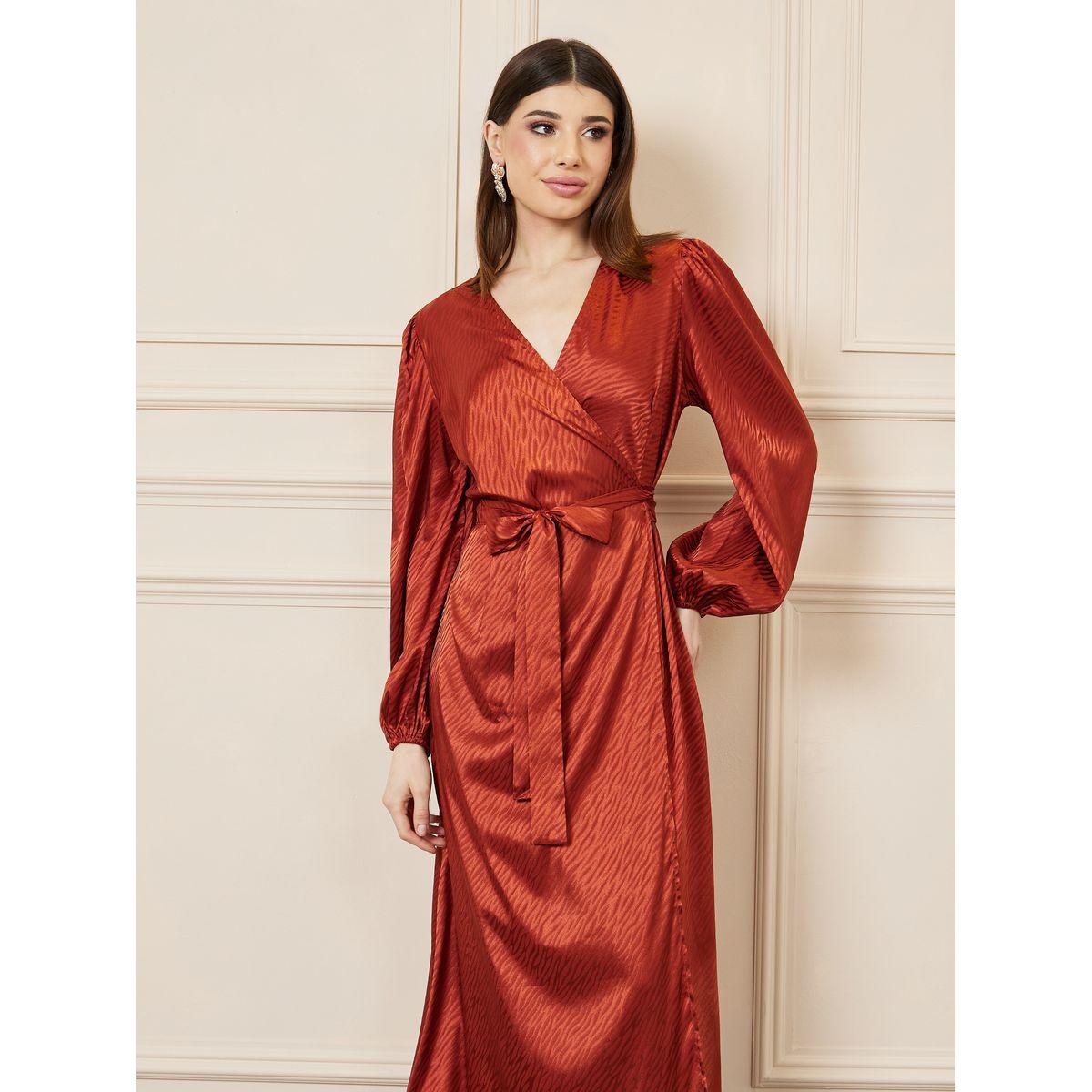 Styli Satin Jacquard Print Wrap Midi Dress-women-clothing-dresses-image-2