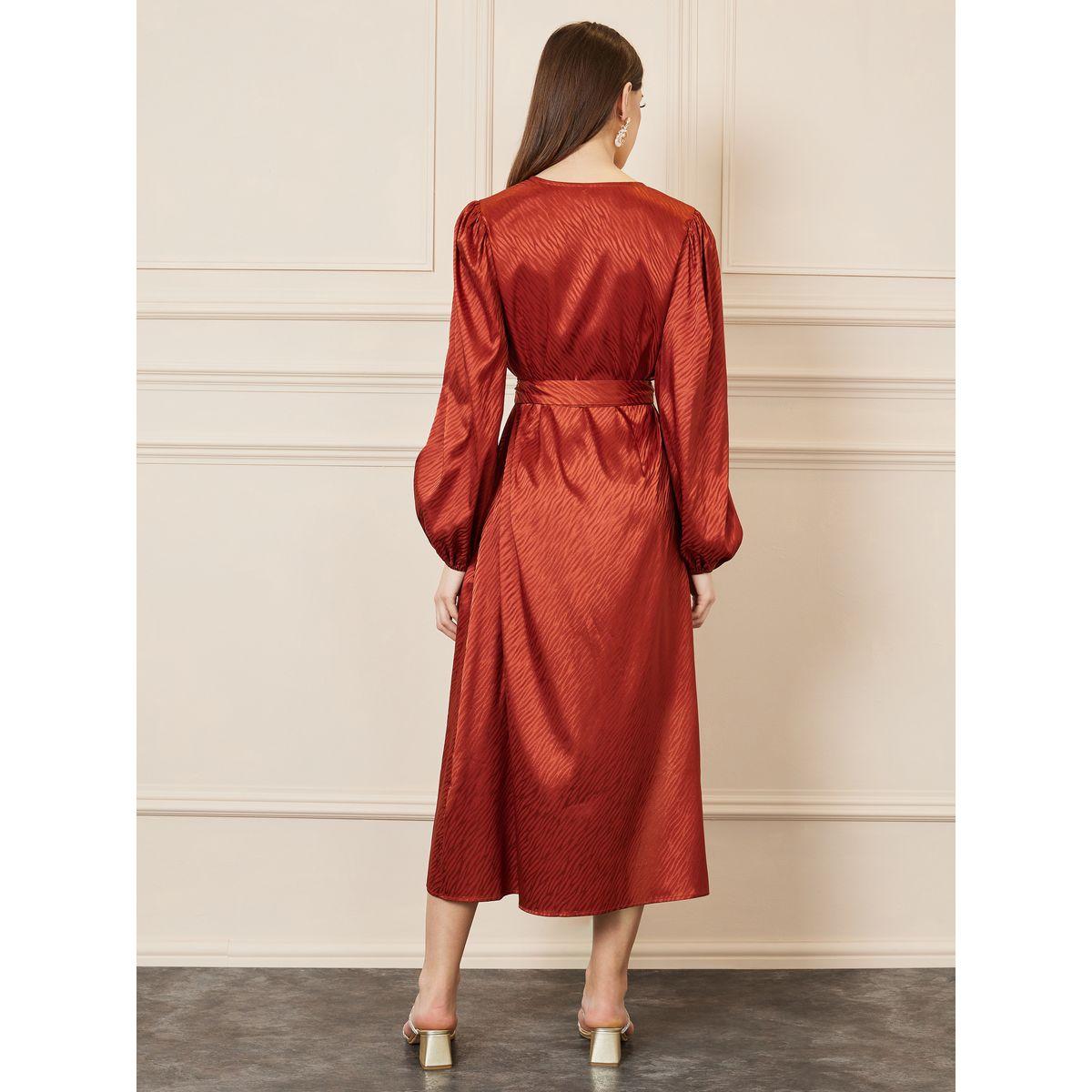 Styli Satin Jacquard Print Wrap Midi Dress-women-clothing-dresses-image-4