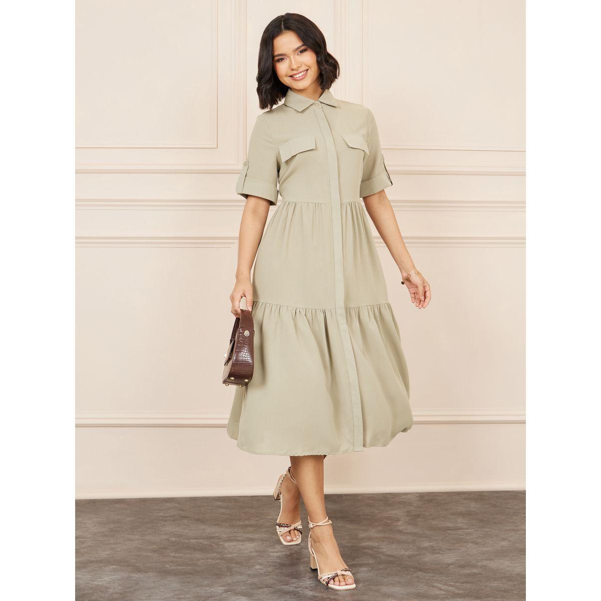 Styli Pocket Detail Tiered Shirt Midi Dress-women-clothing-dresses-image-1
