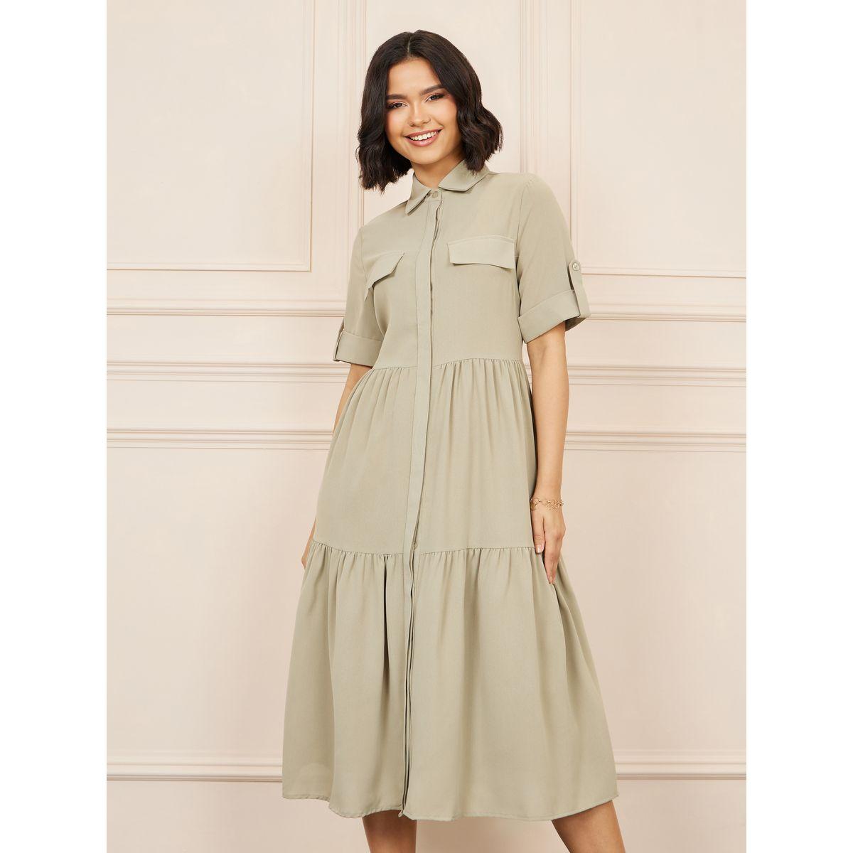 Styli Pocket Detail Tiered Shirt Midi Dress-women-clothing-dresses-image-2