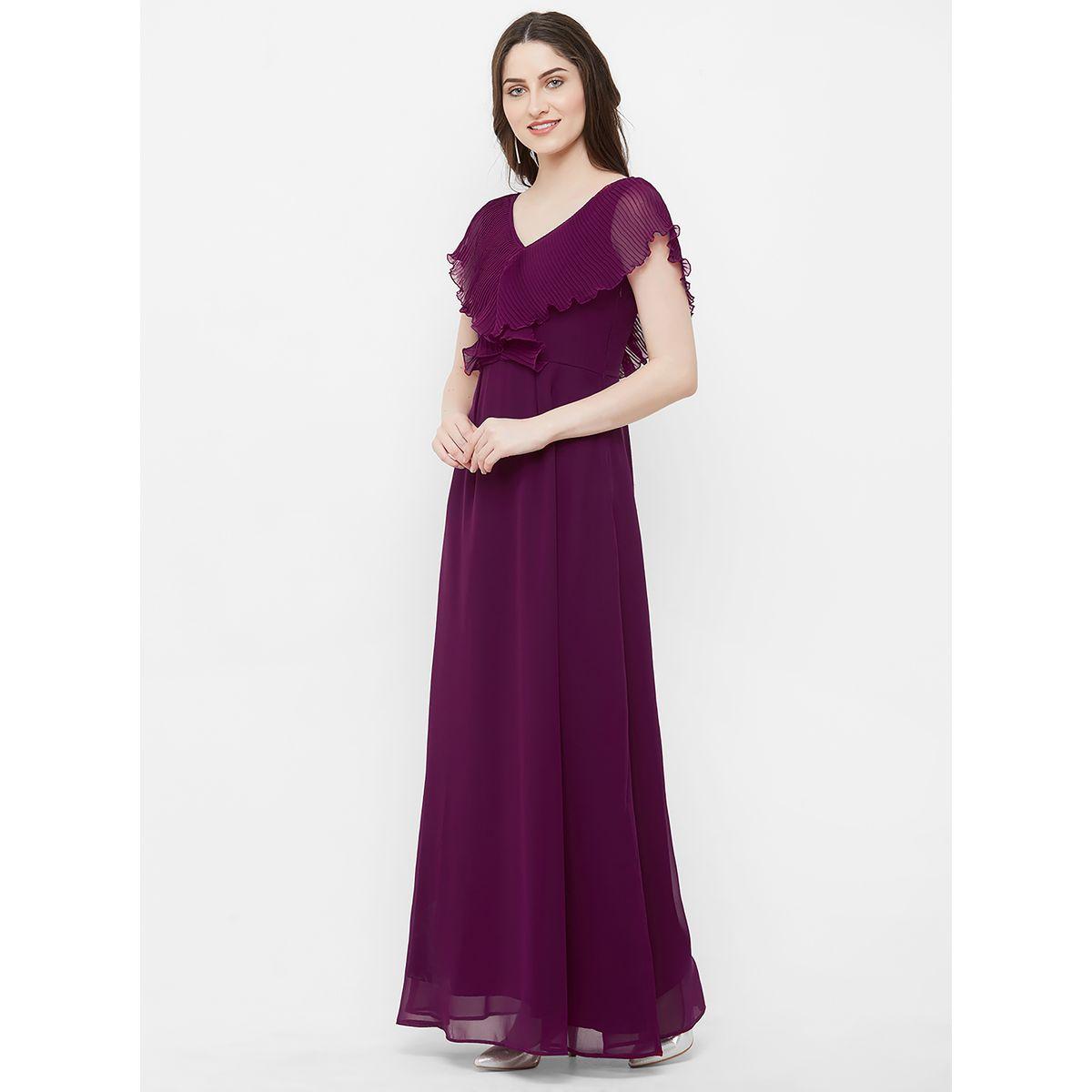 فستان بليسيه طويل بأكمام كشكش ميش × ستايلي-women-clothing-dresses-image-1