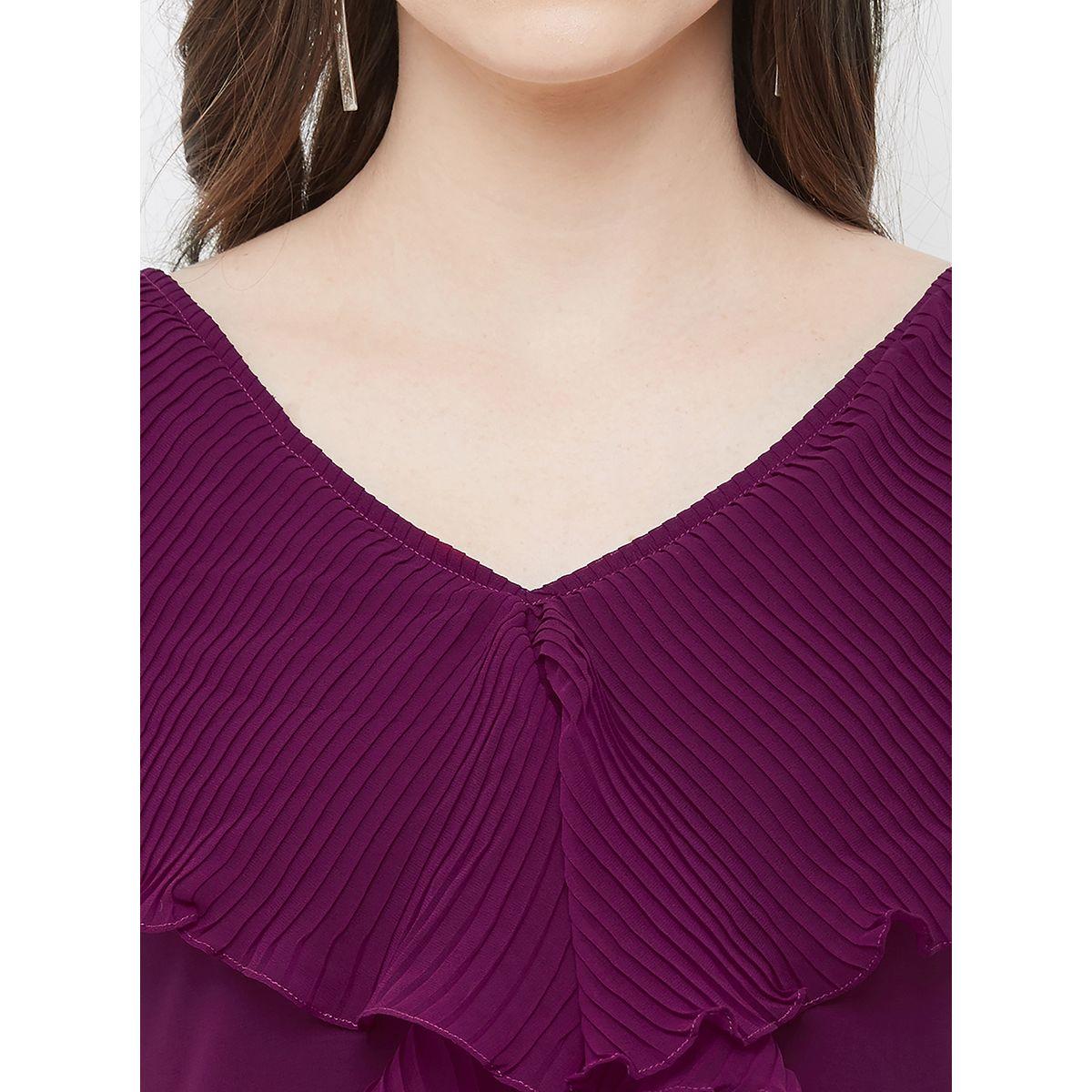 فستان بليسيه طويل بأكمام كشكش ميش × ستايلي-women-clothing-dresses-image-2