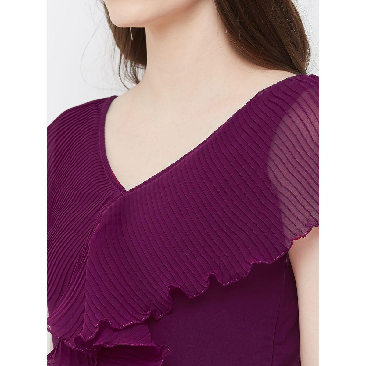 فستان بليسيه طويل بأكمام كشكش ميش × ستايلي-women-clothing-dresses-image-3