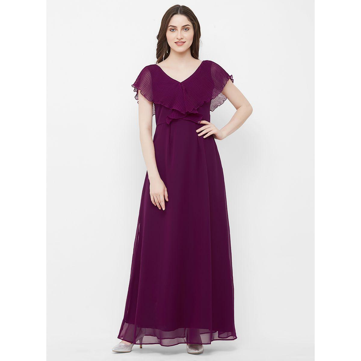 فستان بليسيه طويل بأكمام كشكش ميش × ستايلي-women-clothing-dresses-image-4