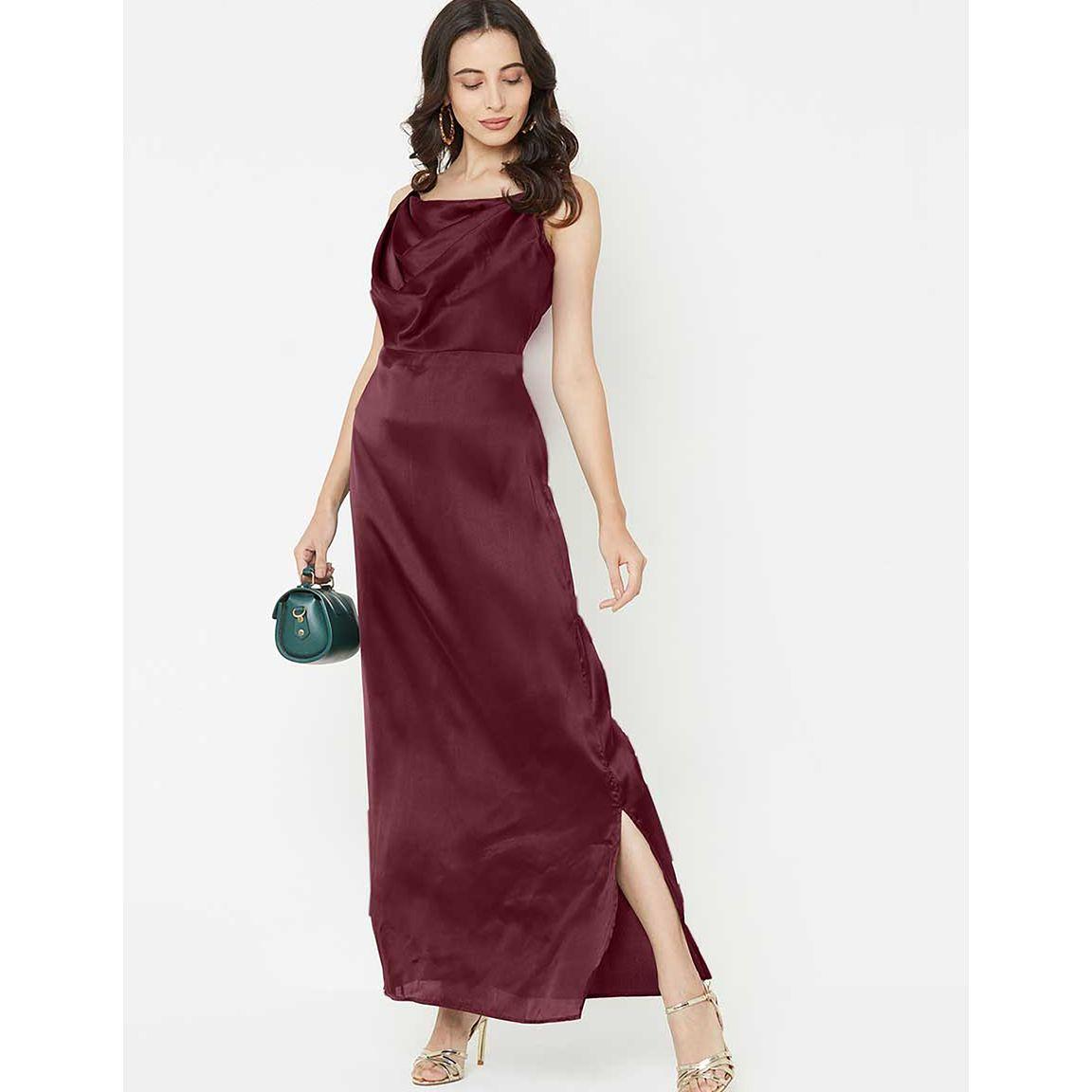 فستان بياقة منسدلة مع شق جانبي-women-clothing-dresses-image-1