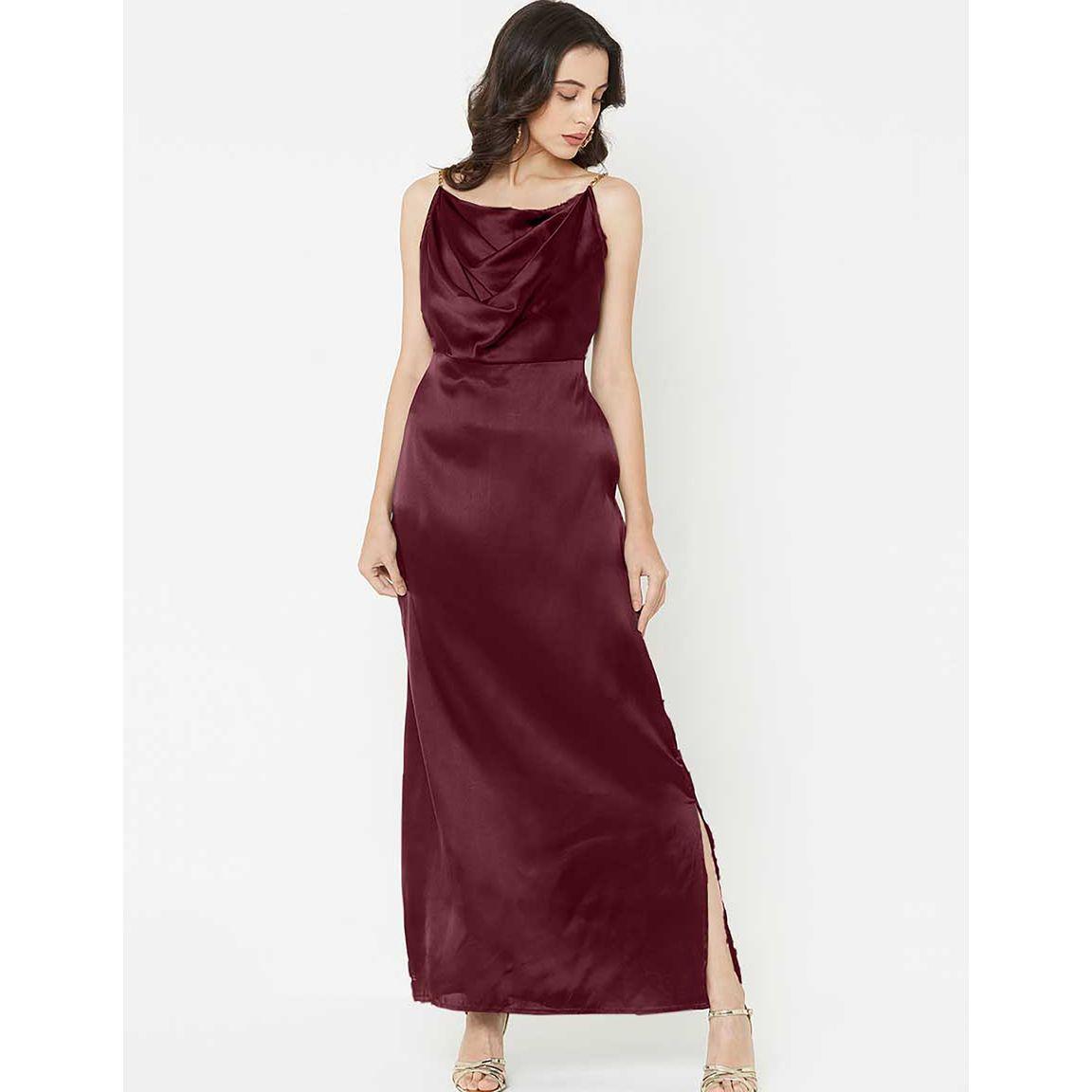 Mish Chain Strap Cowl Neck Dress with Side Slit-women-clothing-dresses-image-3