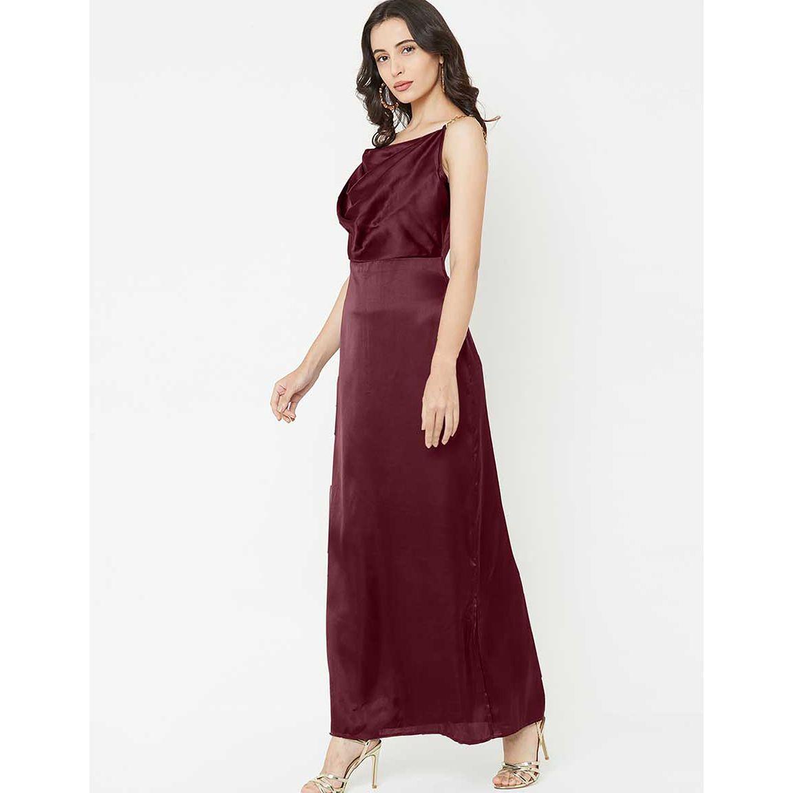 Mish Chain Strap Cowl Neck Dress with Side Slit-women-clothing-dresses-image-4