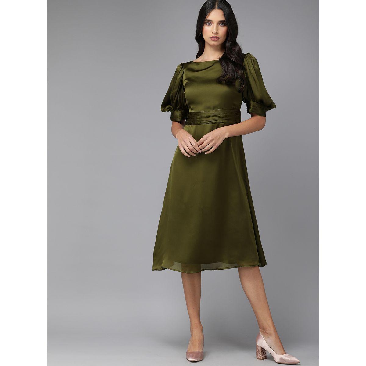 فستان شيفون ميدي بأكمام منفوخة ميش × ستايلي-women-clothing-dresses-image-1