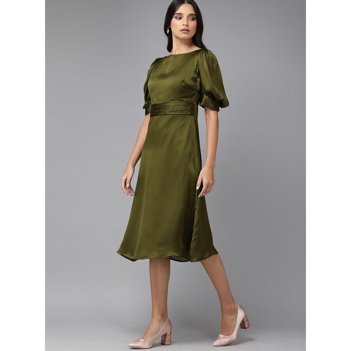 فستان شيفون ميدي بأكمام منفوخة ميش × ستايلي-women-clothing-dresses-image-3