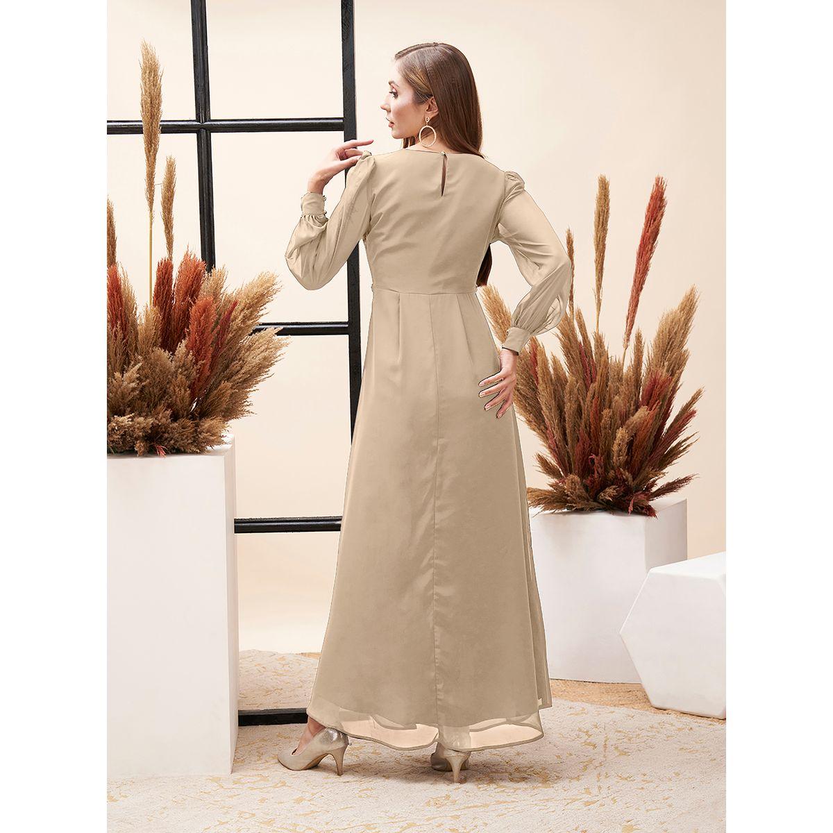 فستان طويل بكسرات مع اكمام منفوخة ميش × ستايلي-women-clothing-dresses-image-4