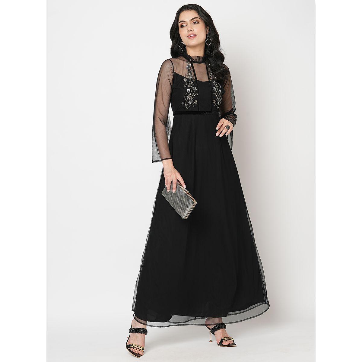 Mish X Styli  Embellished Mesh Insert A-Line Maxi Dress-women-clothing-dresses-image-1