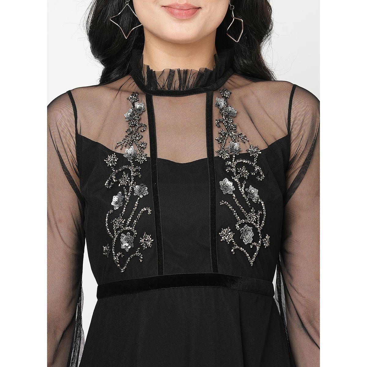 Mish X Styli  Embellished Mesh Insert A-Line Maxi Dress-women-clothing-dresses-image-2
