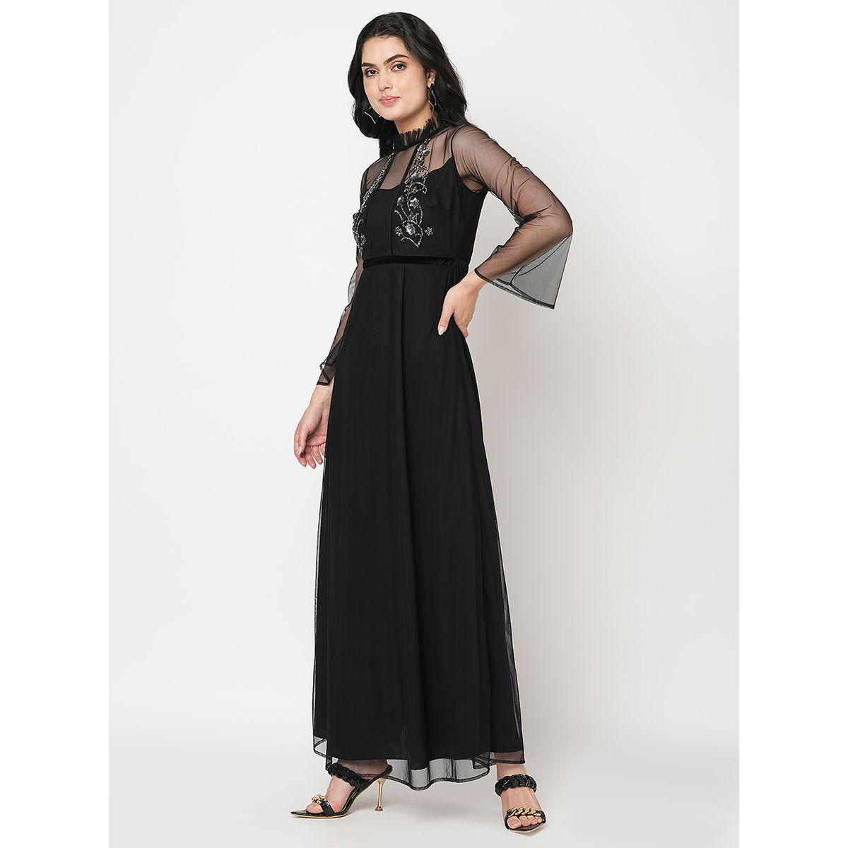 فستان طويل بتفاصيل شبكية ميش × ستايلي-women-clothing-dresses-image-3