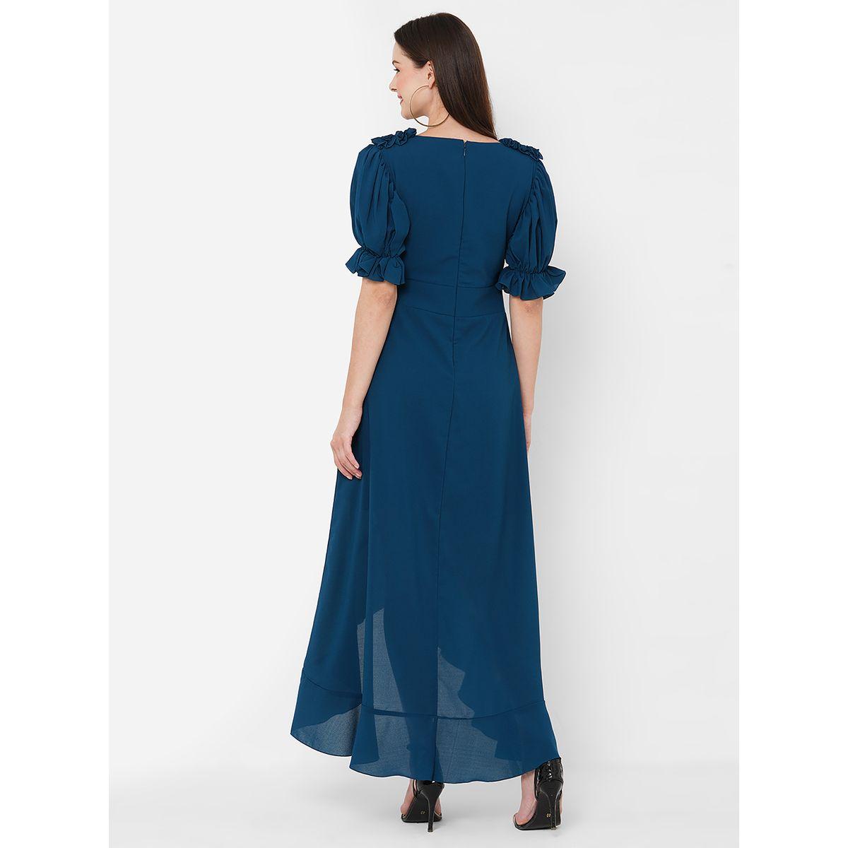 Ruffled Asymmetric Hem Puff Sleeves A-Line Dress-women-clothing-dresses-image-4