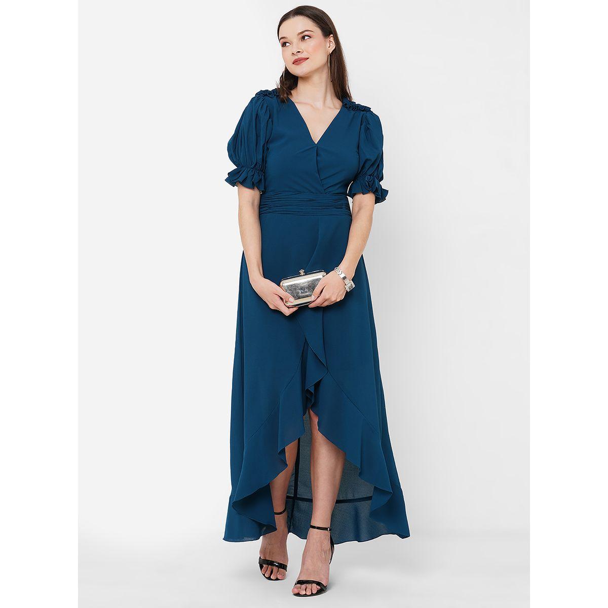 Ruffled Asymmetric Hem Puff Sleeves A-Line Dress-women-clothing-dresses-image-5