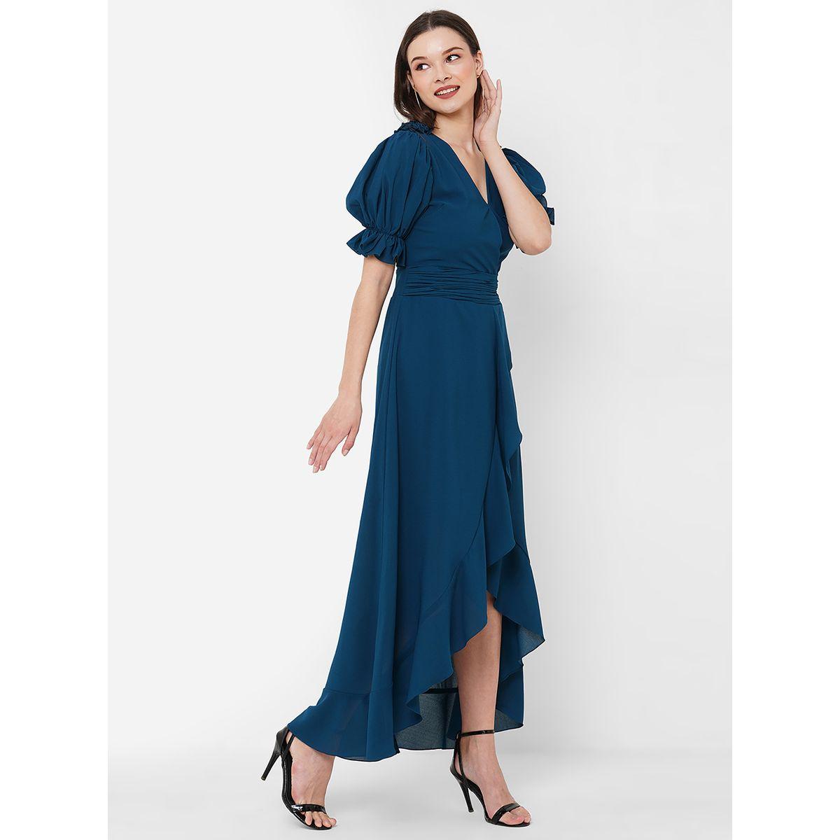 Ruffled Asymmetric Hem Puff Sleeves A-Line Dress-women-clothing-dresses-image-6