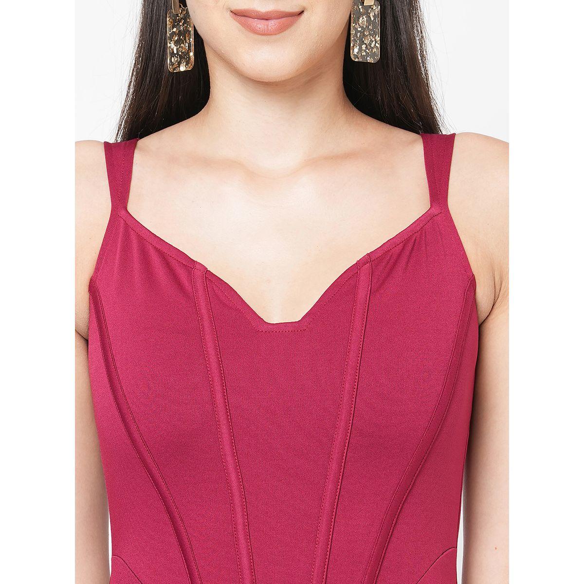 V Neck Corset Detail Bodycon Knee Length Dress-women-clothing-dresses-image-4