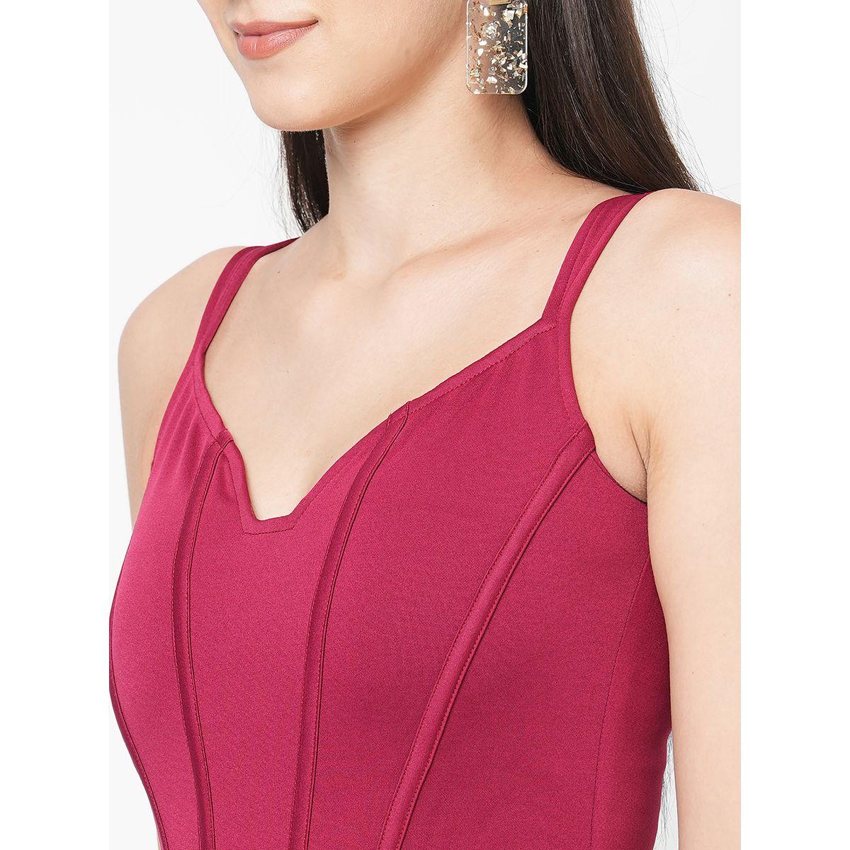 V Neck Corset Detail Bodycon Knee Length Dress-women-clothing-dresses-image-5