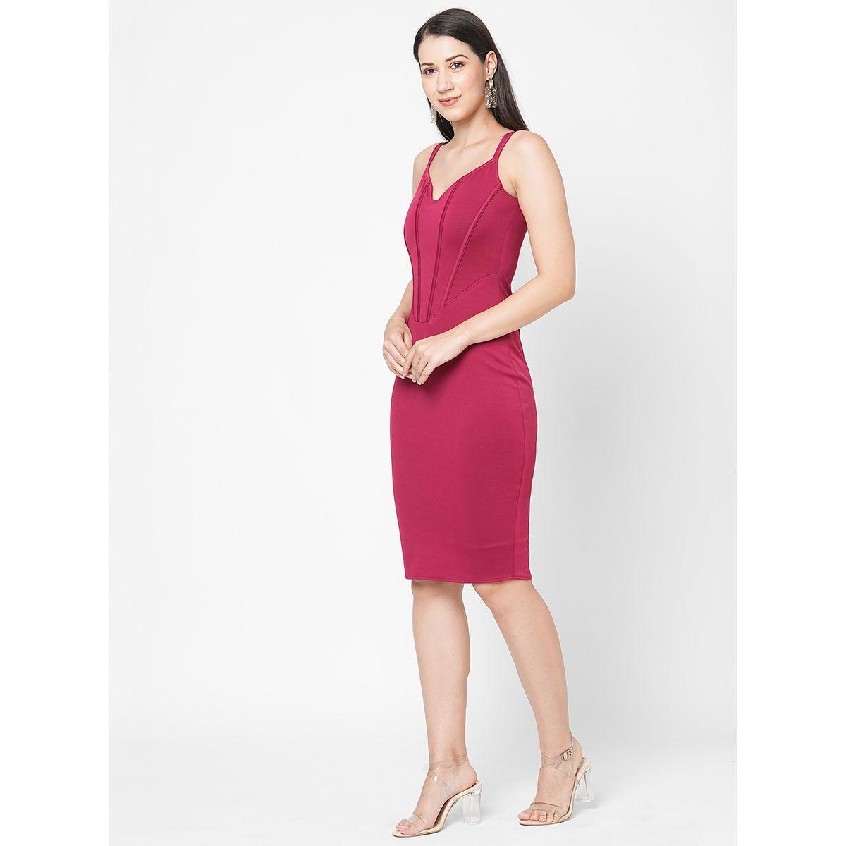 V Neck Corset Detail Bodycon Knee Length Dress-women-clothing-dresses-image-6