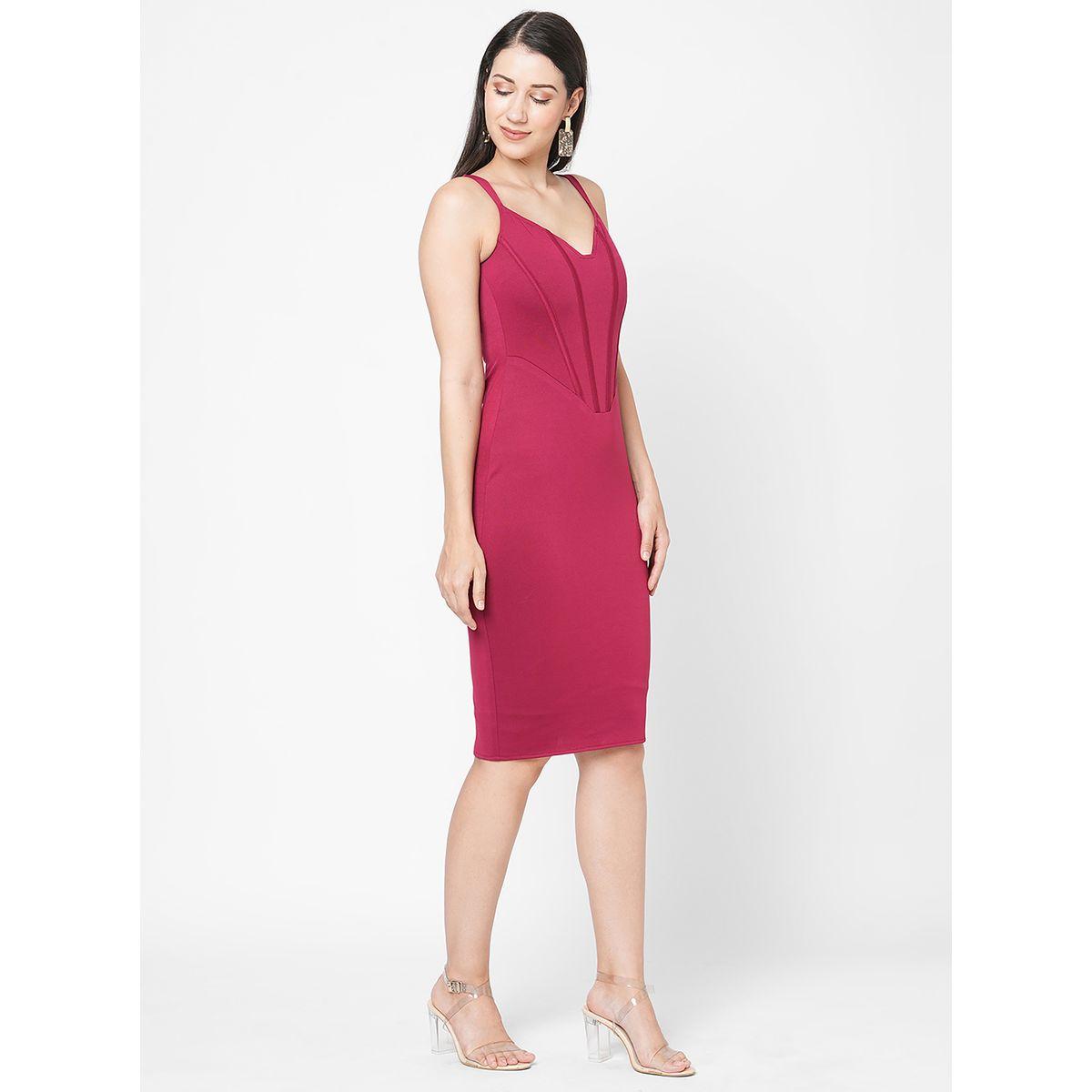 V Neck Corset Detail Bodycon Knee Length Dress-women-clothing-dresses-image-7