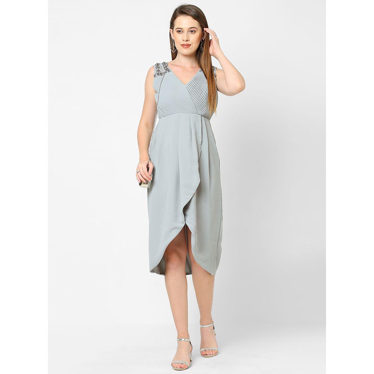 فستان ميدي بحافة غير متماثلة الطول ميش × ستايلي-women-clothing-dresses-image-1