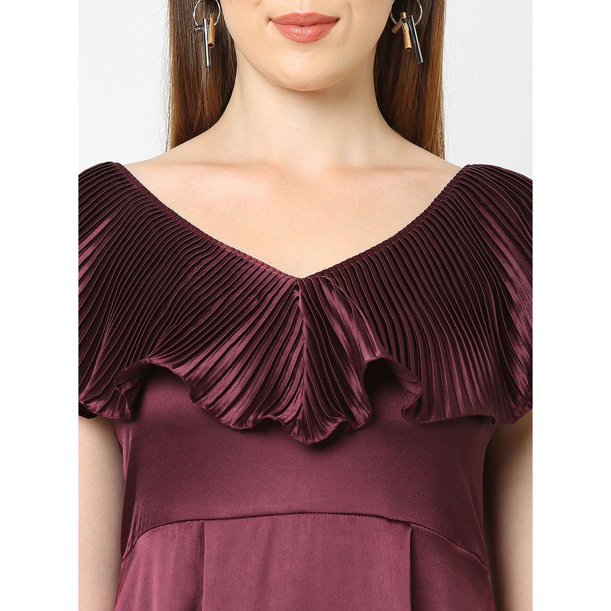 فستان ساتان بليسيه طويل بتفاصيل كشكش ميش × ستايلي-women-clothing-dresses-image-2