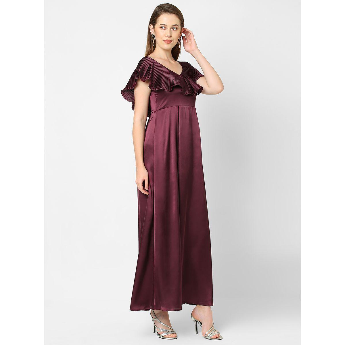 فستان ساتان بليسيه طويل بتفاصيل كشكش ميش × ستايلي-women-clothing-dresses-image-4