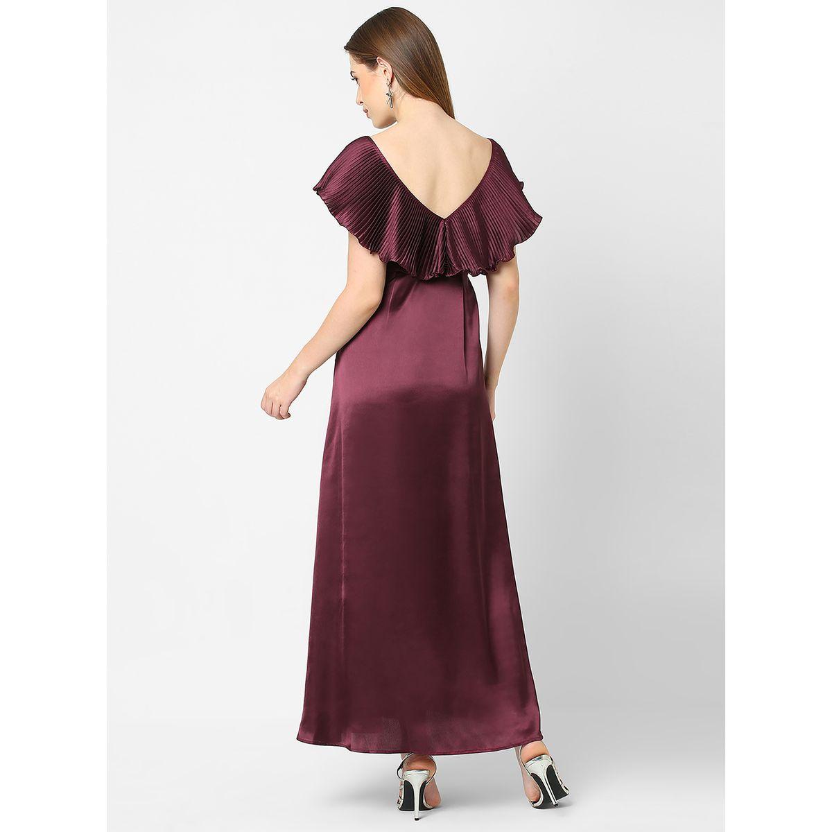 Mish X Styli  Satin Plisse V Neck Ruffle Maxi Dress-women-clothing-dresses-image-5