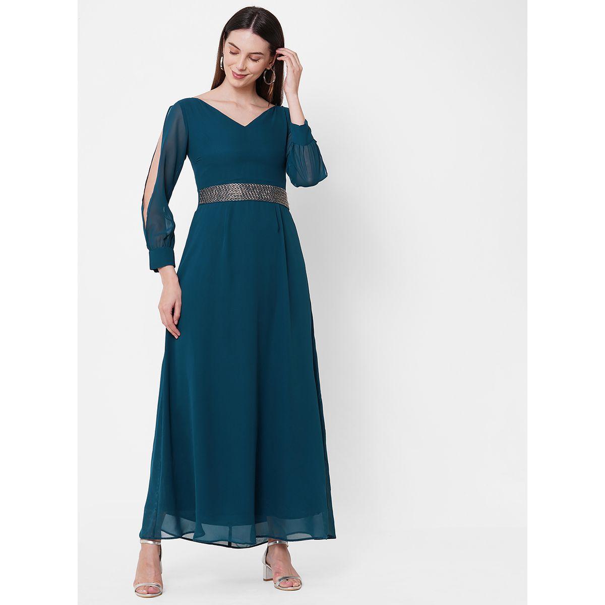 فستان طويل مع أكمام بشق ميش × ستايلي-women-clothing-dresses-image-1