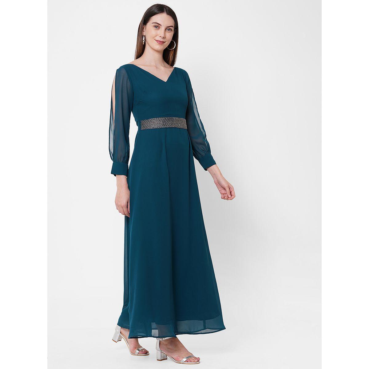 فستان طويل مع أكمام بشق ميش × ستايلي-women-clothing-dresses-image-2