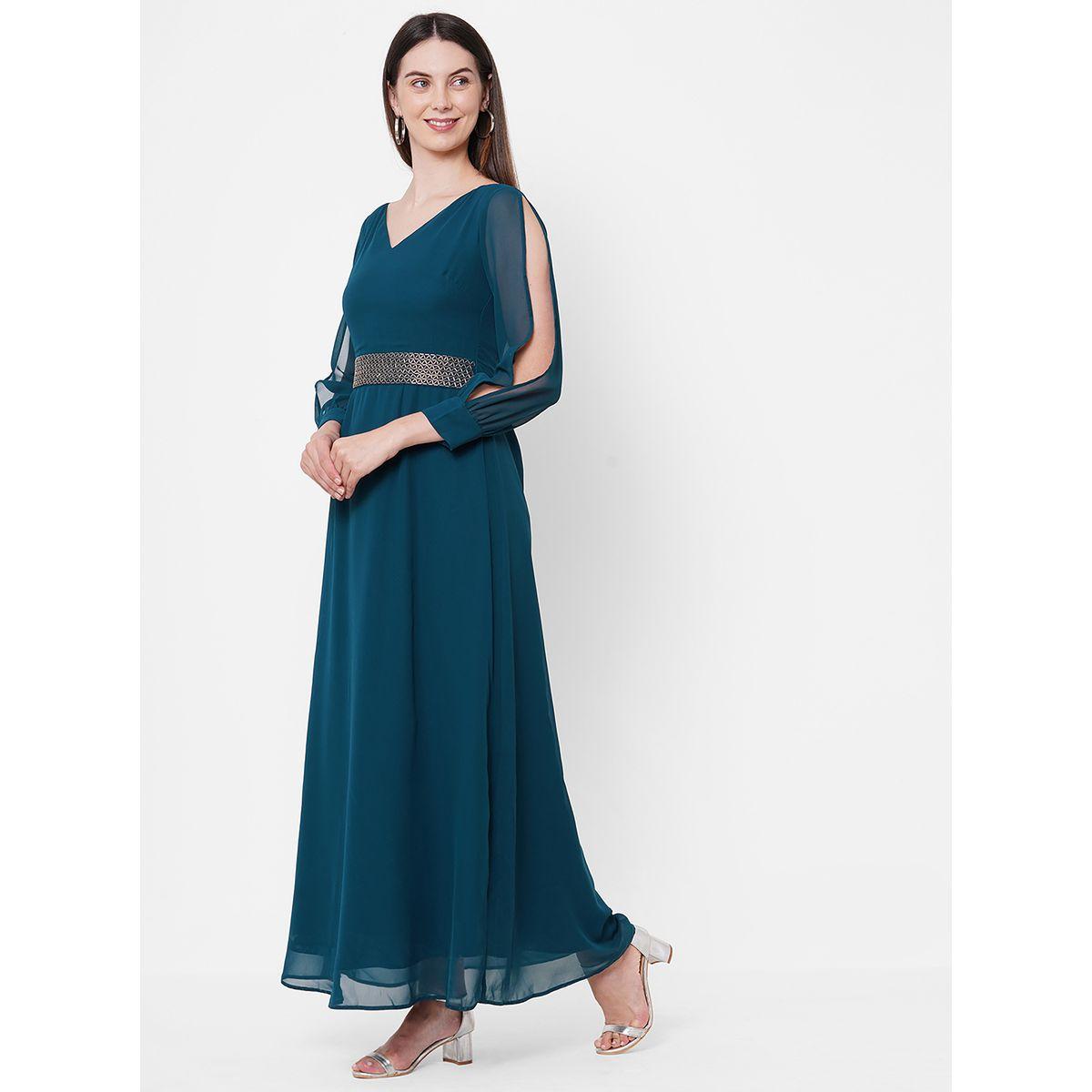 فستان طويل مع أكمام بشق ميش × ستايلي-women-clothing-dresses-image-3