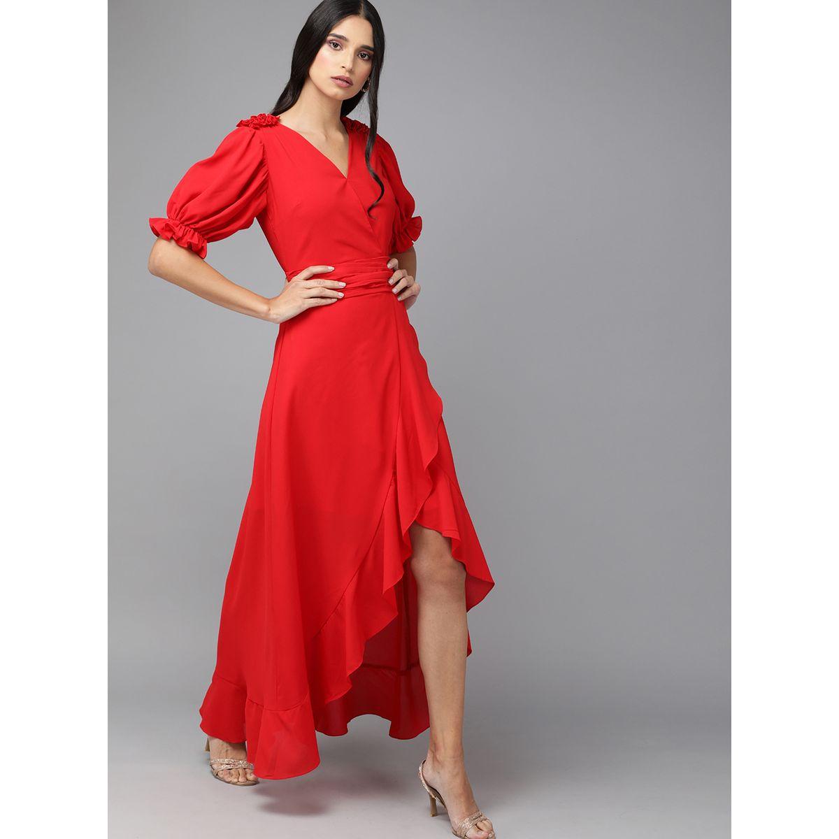 Mish X Styli  Ruffle Detail Puff Sleeve Wrap Front Maxi Dress-women-clothing-dresses-image-1