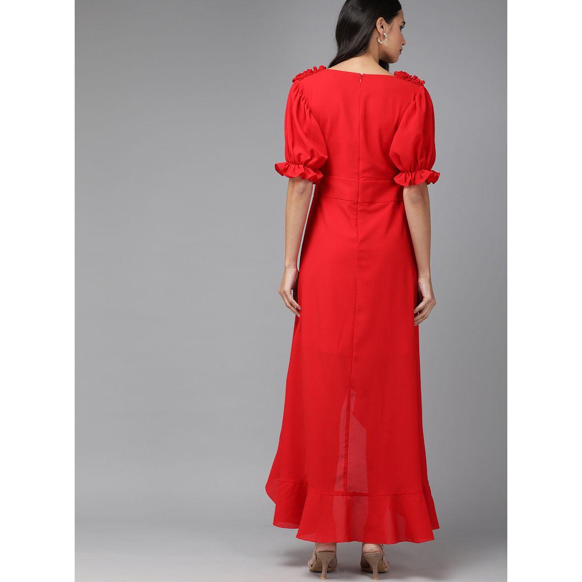 Mish X Styli  Ruffle Detail Puff Sleeve Wrap Front Maxi Dress-women-clothing-dresses-image-2