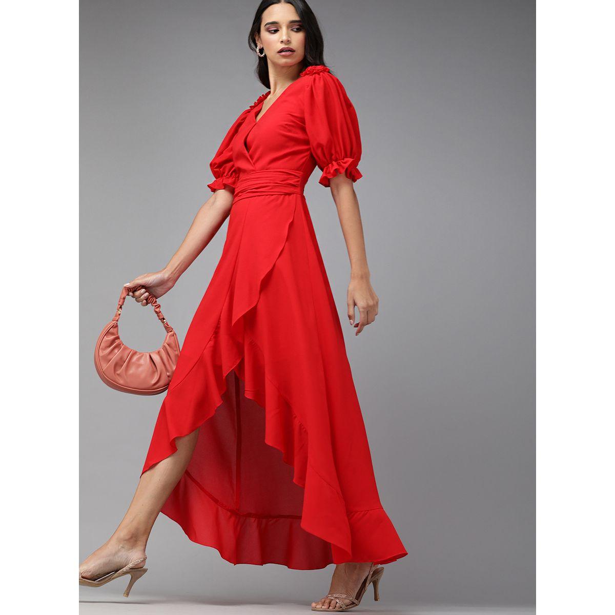 فستان طويل بنمط لف وكشكش ميش × ستايلي-women-clothing-dresses-image-3