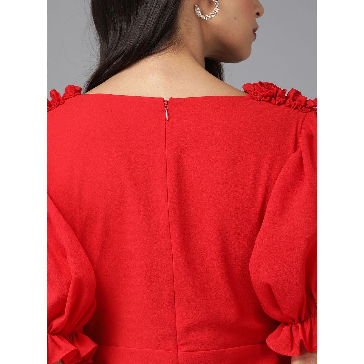 فستان طويل بنمط لف وكشكش ميش × ستايلي-women-clothing-dresses-image-4