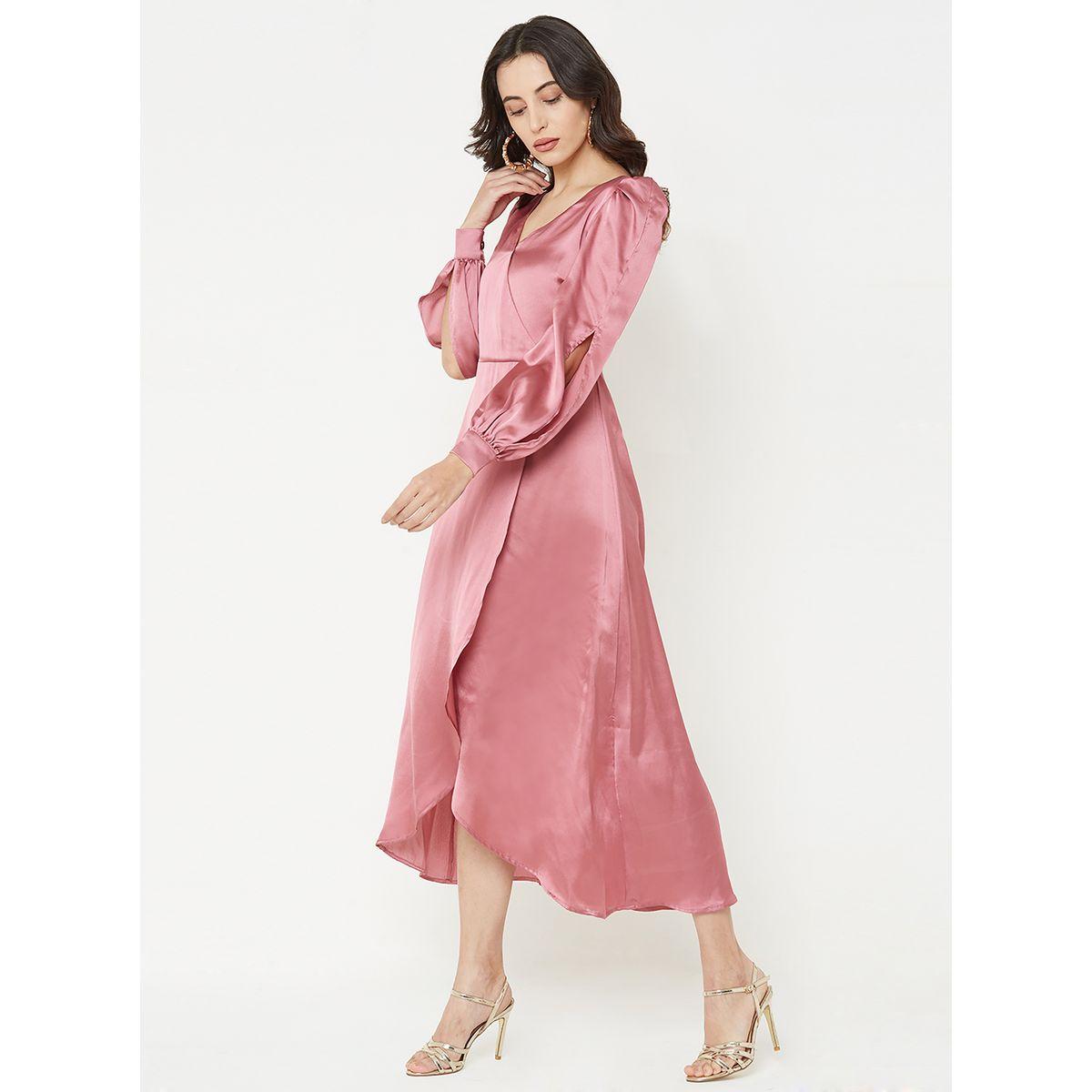 Satin Wrap Front Midi Dress-women-clothing-dresses-image-1