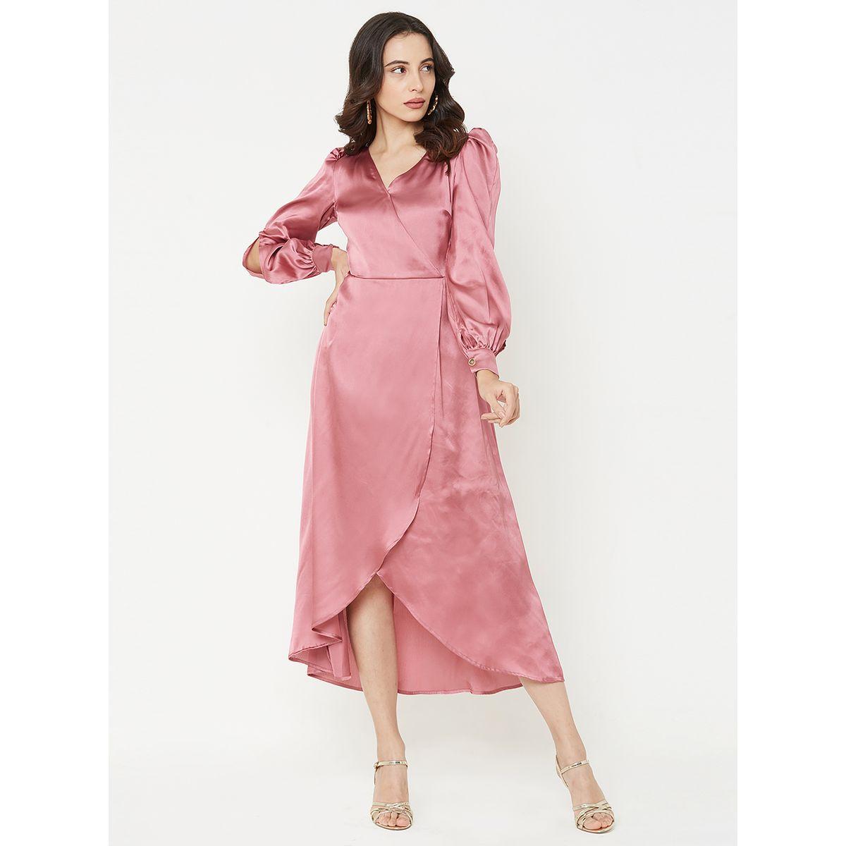 Satin Wrap Front Midi Dress-women-clothing-dresses-image-1