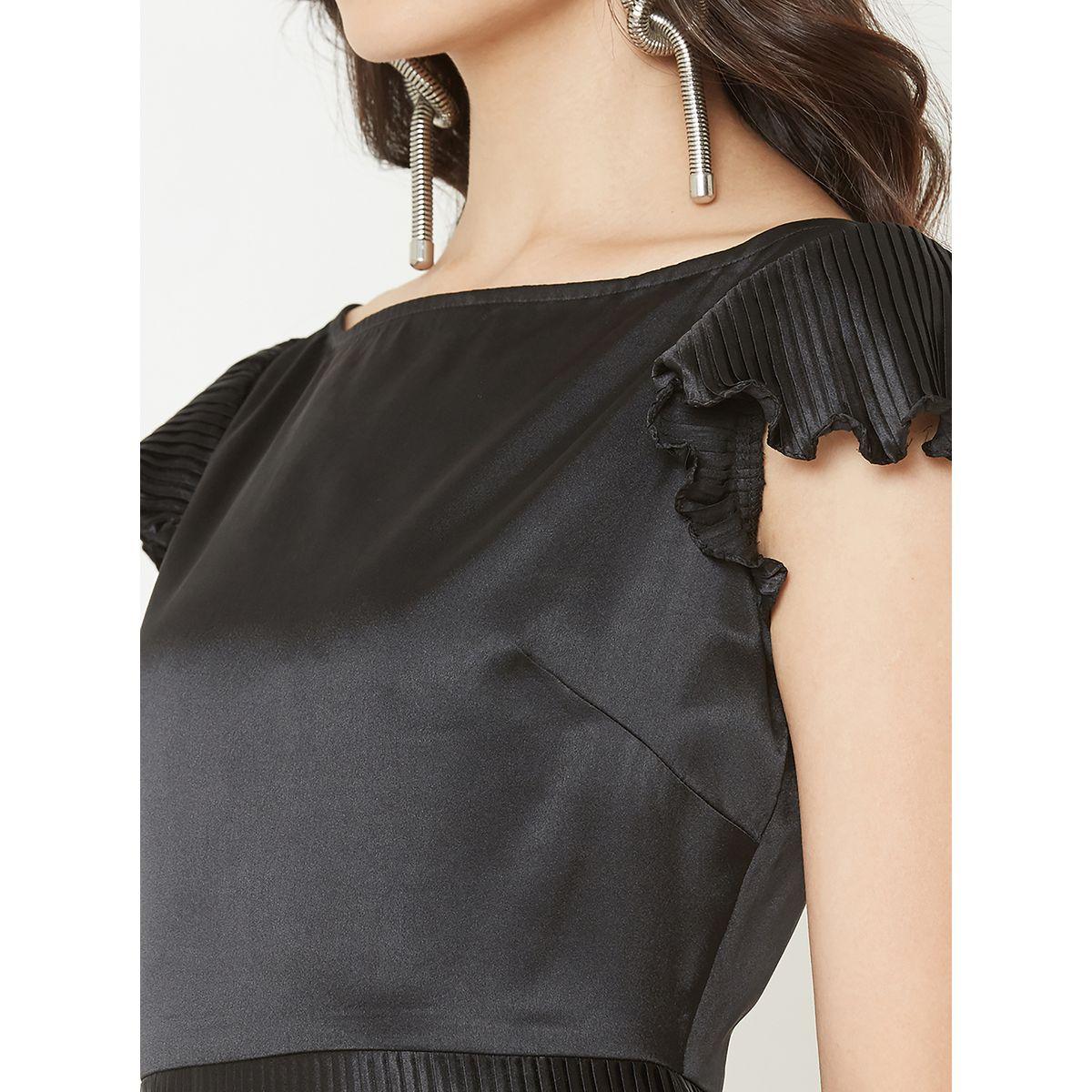 Mish X Styli  Boat Neck Accordion Pleat Style Asymmetric Midi Dress-women-clothing-dresses-image-3