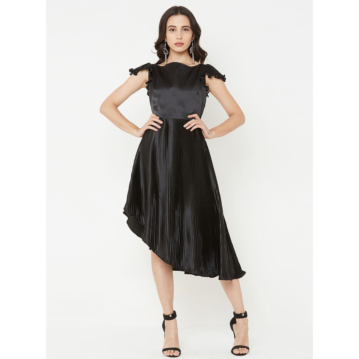 Mish X Styli  Boat Neck Accordion Pleat Style Asymmetric Midi Dress-women-clothing-dresses-image-4