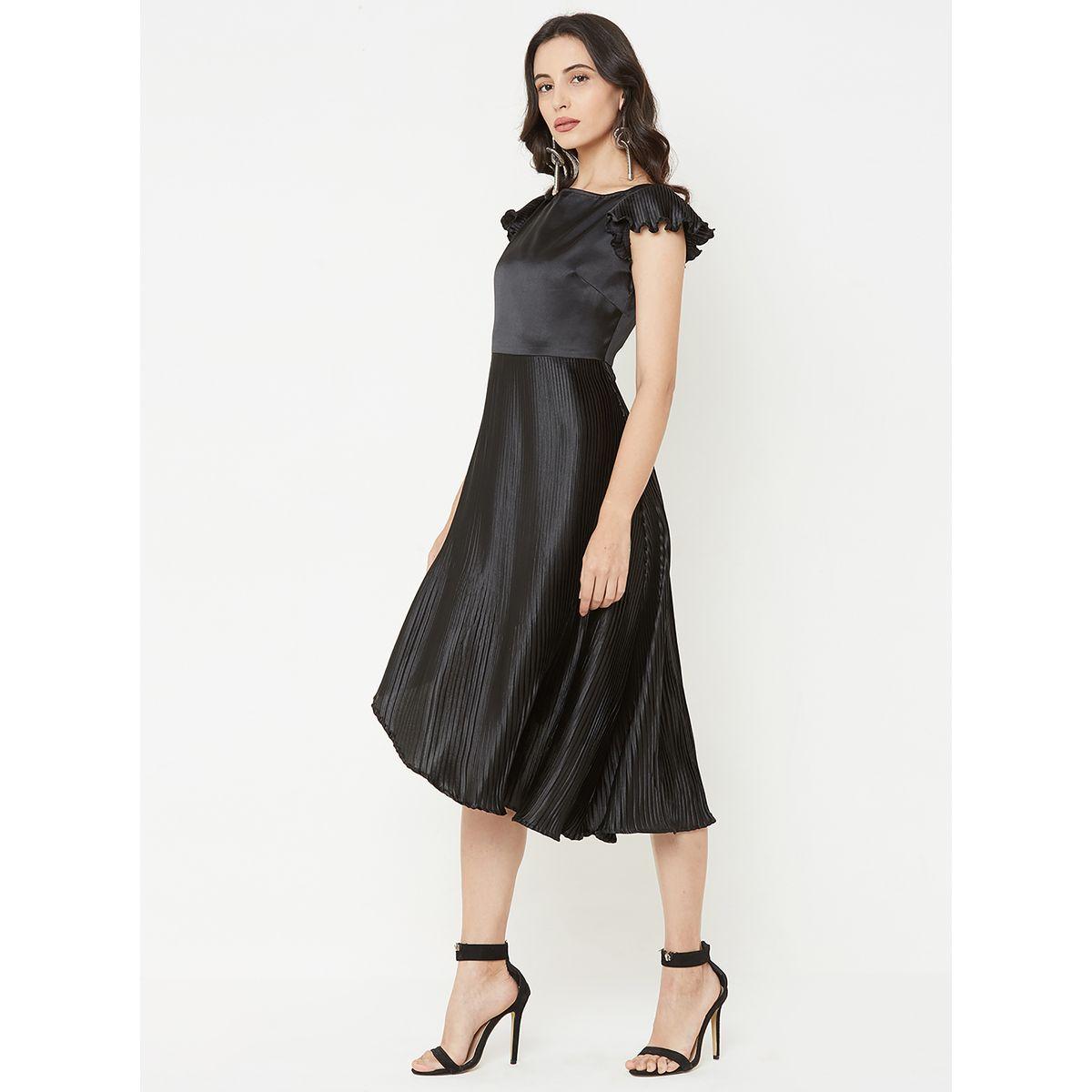 Mish X Styli  Boat Neck Accordion Pleat Style Asymmetric Midi Dress-women-clothing-dresses-image-5