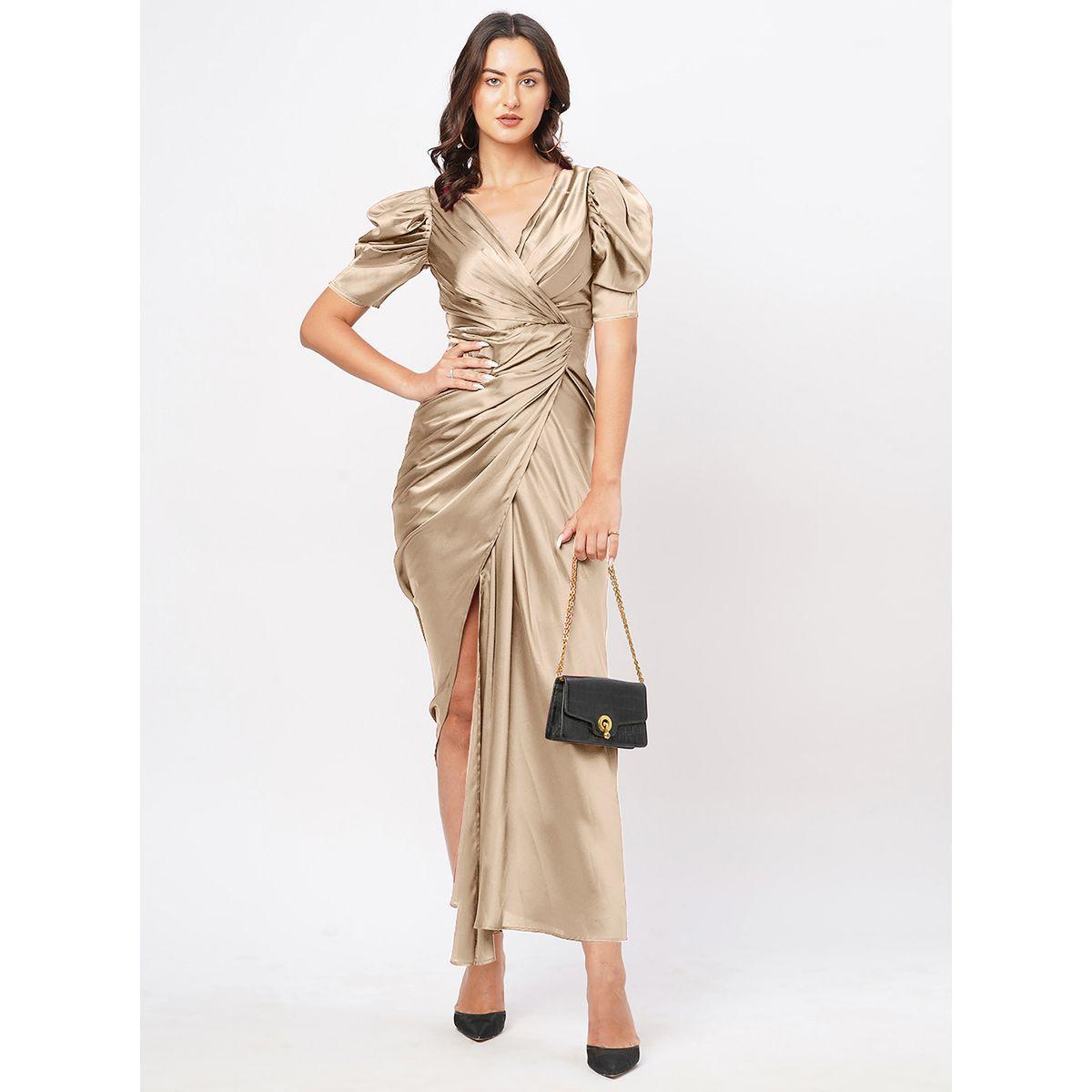 Satin Puff Sleeve Pleated Wrap Maxi Dress-women-clothing-dresses-image-1