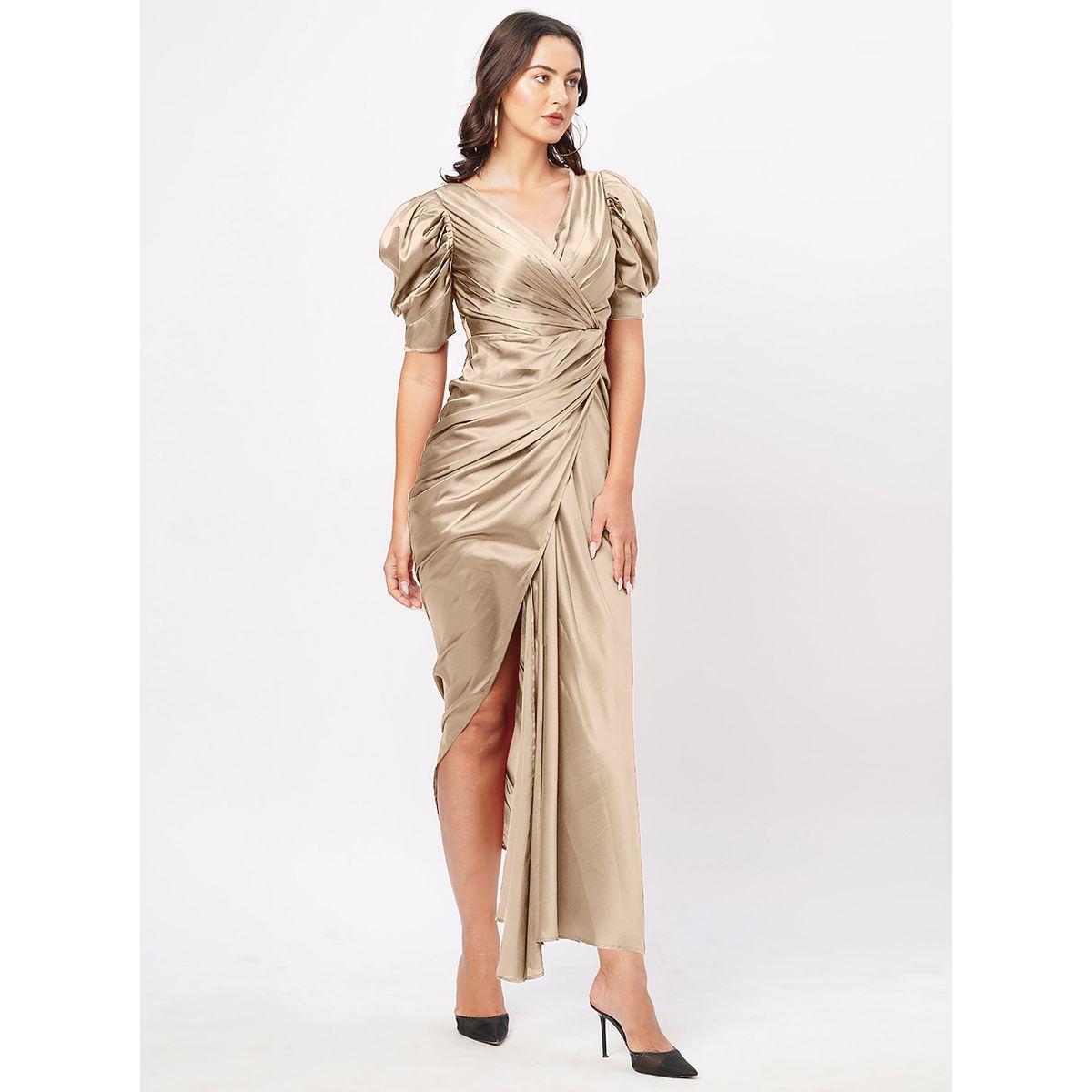 Satin Puff Sleeve Pleated Wrap Maxi Dress-women-clothing-dresses-image-2