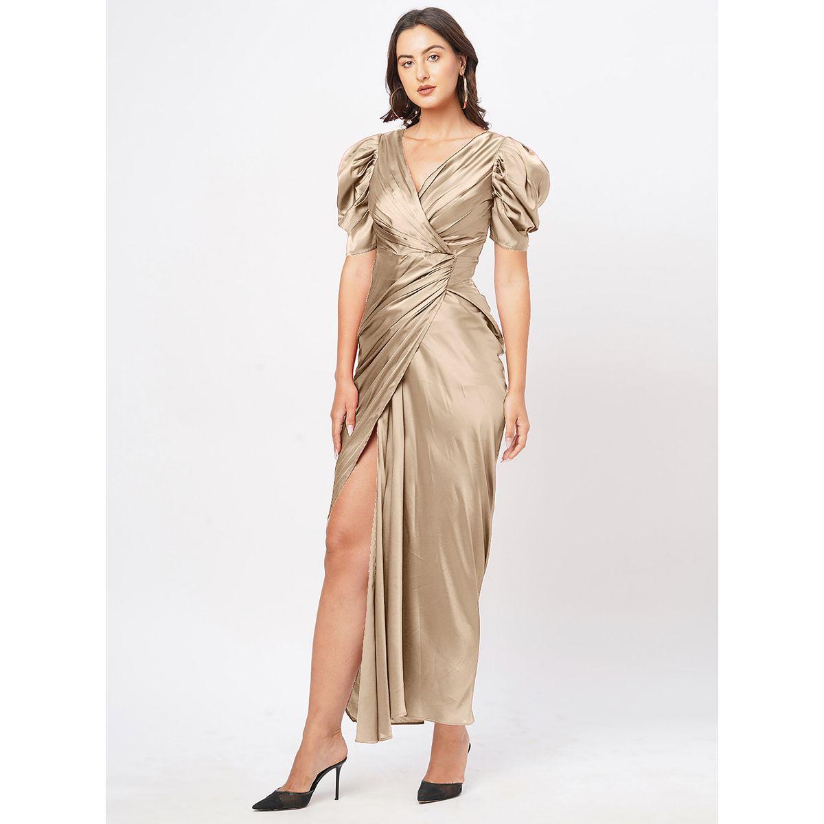 Satin Puff Sleeve Pleated Wrap Maxi Dress-women-clothing-dresses-image-3