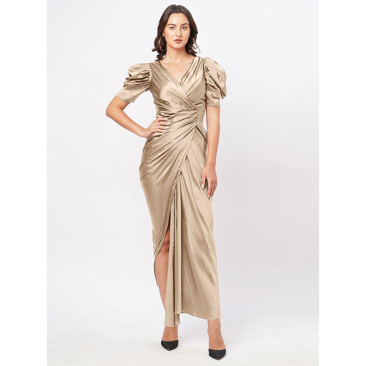 Satin Puff Sleeve Pleated Wrap Maxi Dress-women-clothing-dresses-image-4