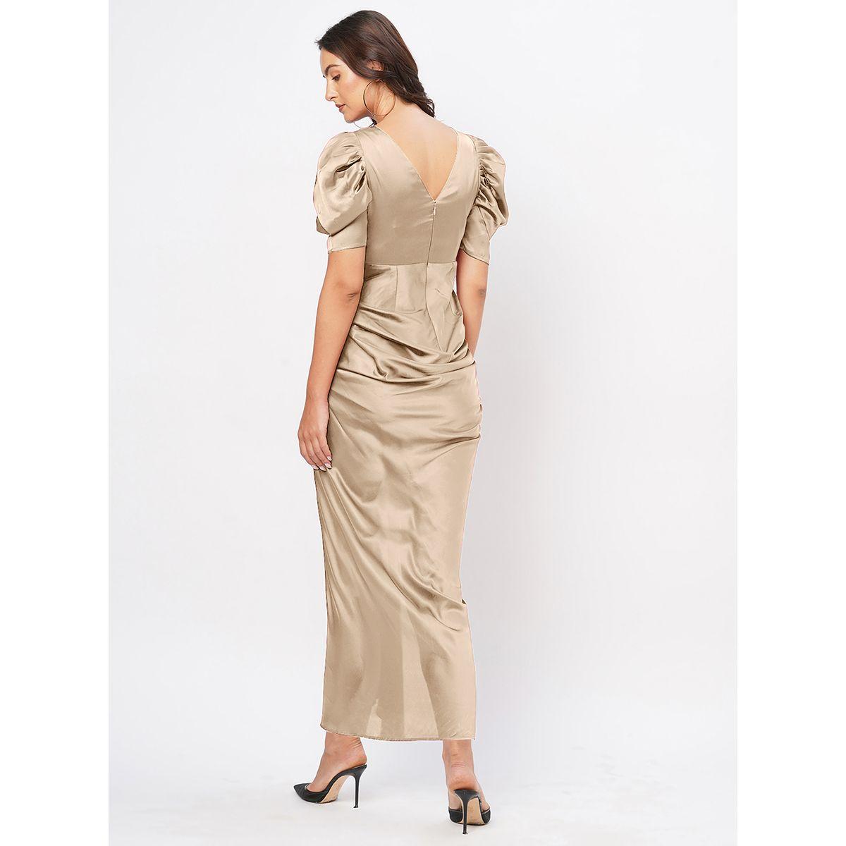 Satin Puff Sleeve Pleated Wrap Maxi Dress-women-clothing-dresses-image-5