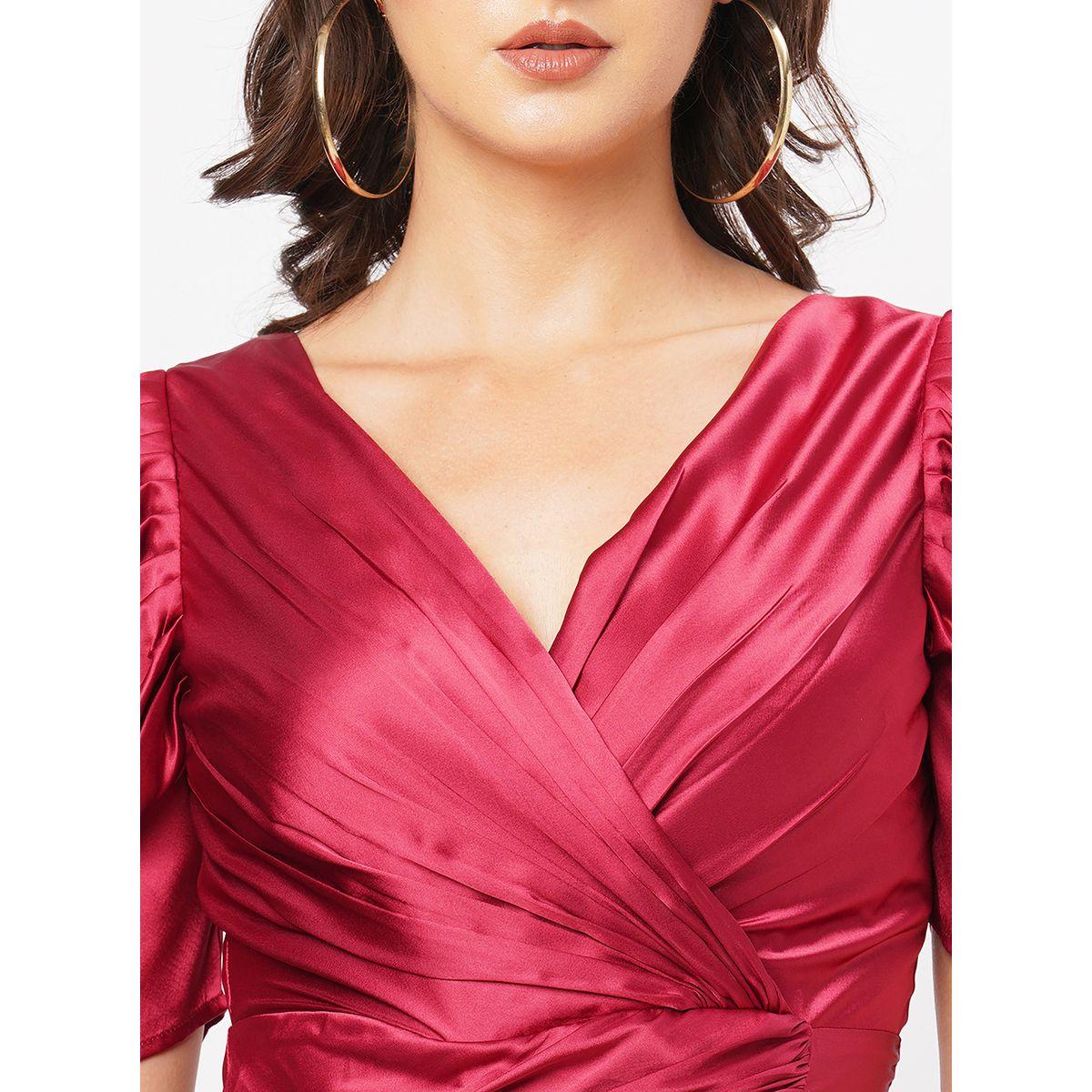 Satin Puff Sleeve Pleated Wrap Maxi Dress-women-clothing-dresses-image-3