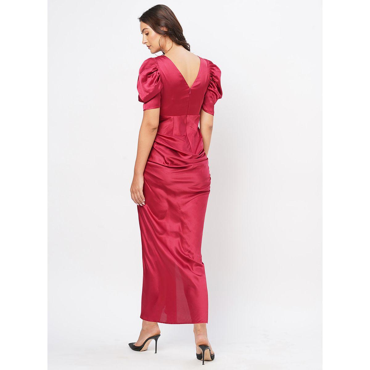Satin Puff Sleeve Pleated Wrap Maxi Dress-women-clothing-dresses-image-6