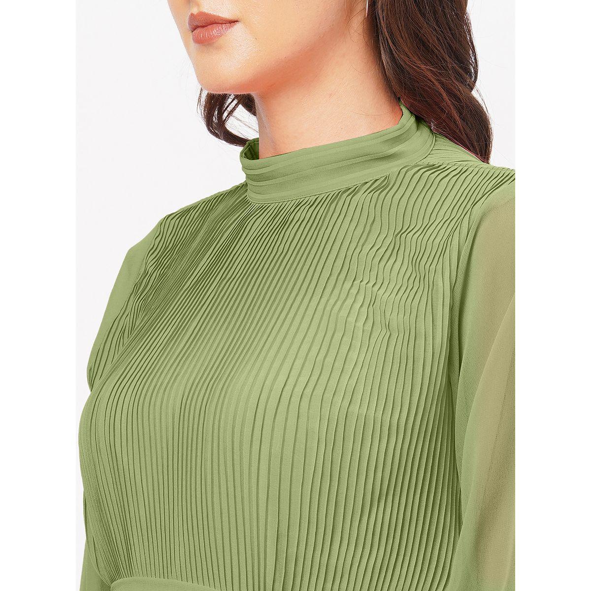 Mish X Styli  Plisse High Neck Midi Dress with Tie Up Belt-women-clothing-dresses-image-4