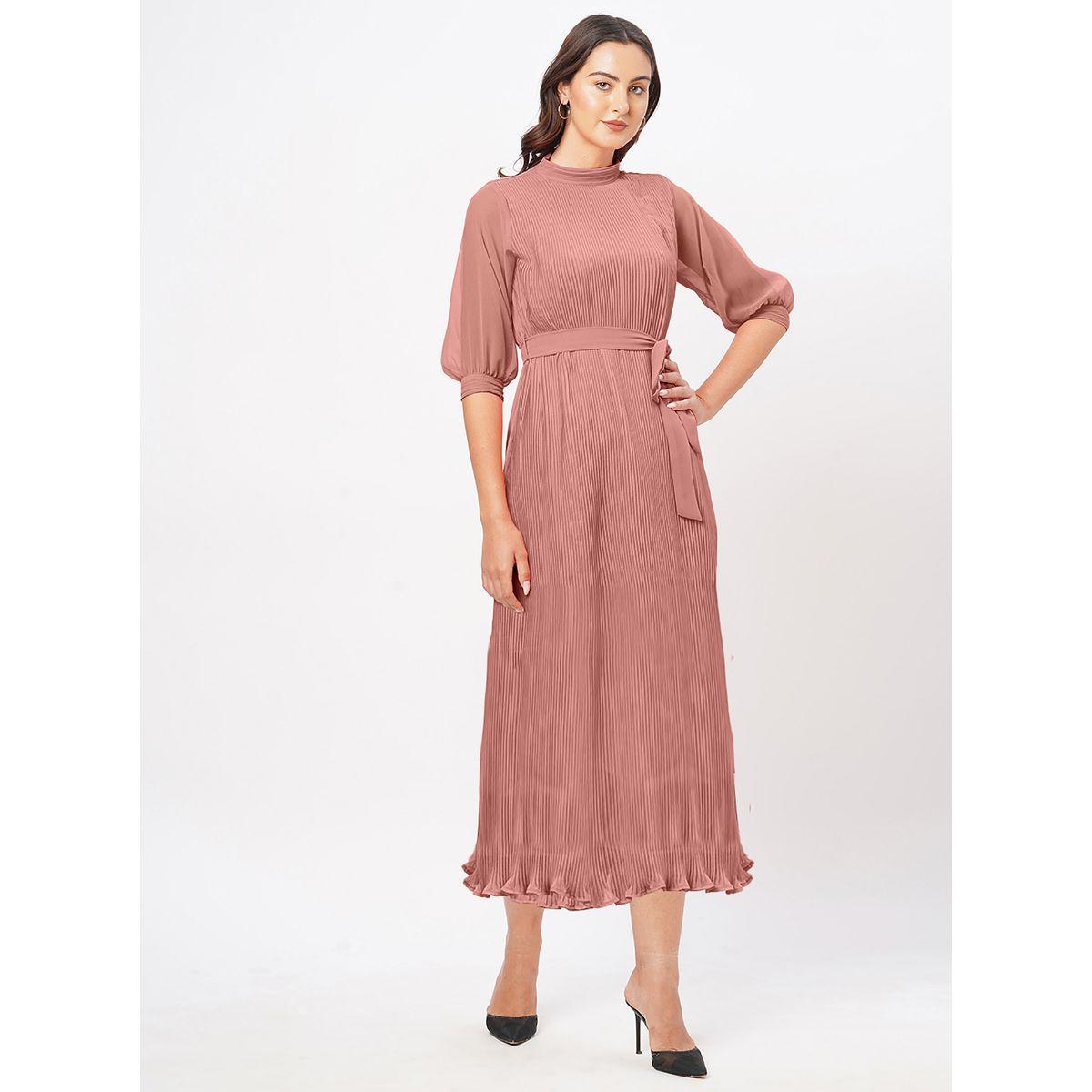 فستان بليسيه قصير بحزام خصر ميش × ستايلي-women-clothing-dresses-image-1