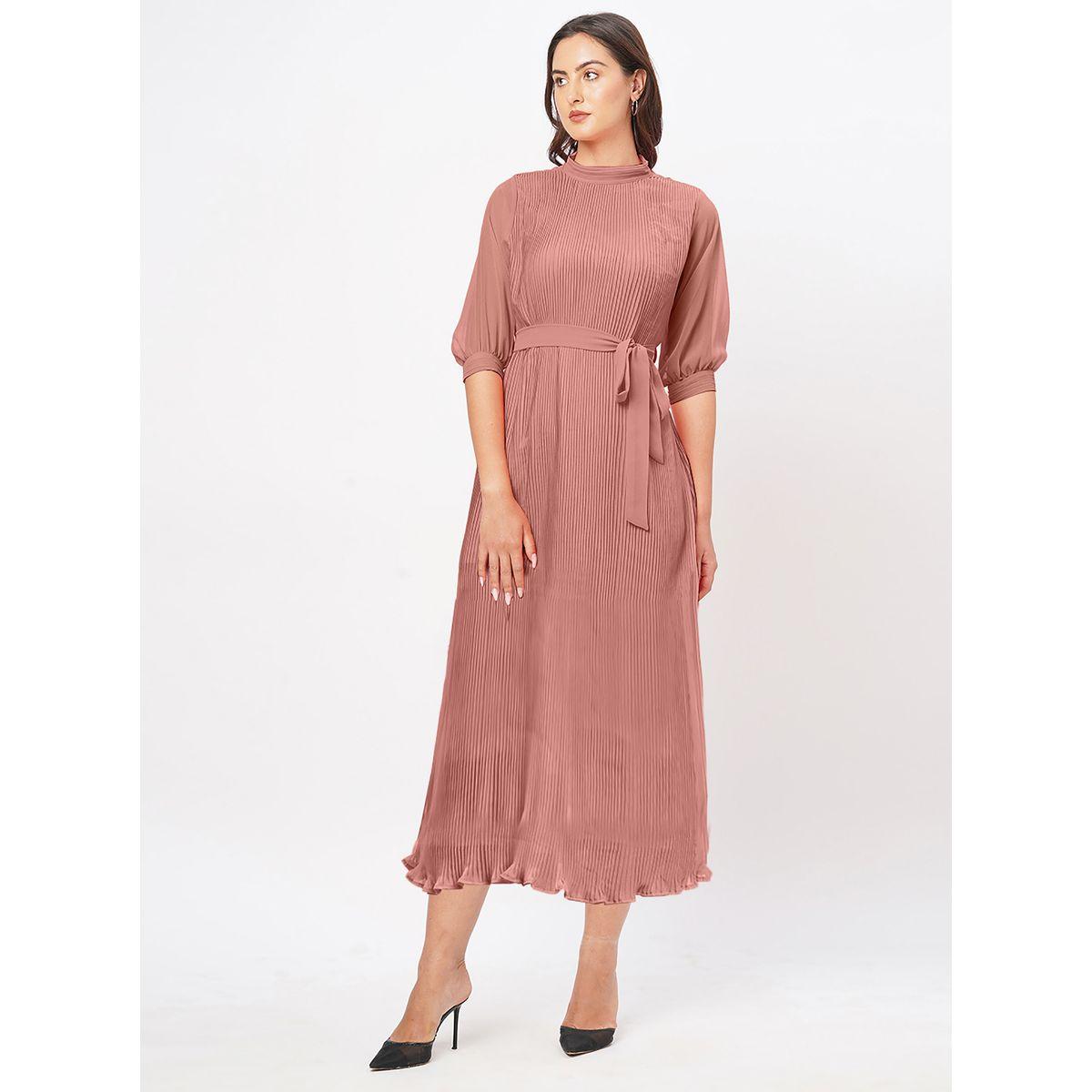 فستان بليسيه قصير بحزام خصر ميش × ستايلي-women-clothing-dresses-image-2
